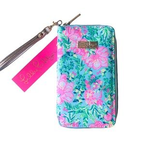 NWT Lilly Pulitzer Tiki Palm Wristlet Seasalt Blue Fruity Flamingo Style #004666